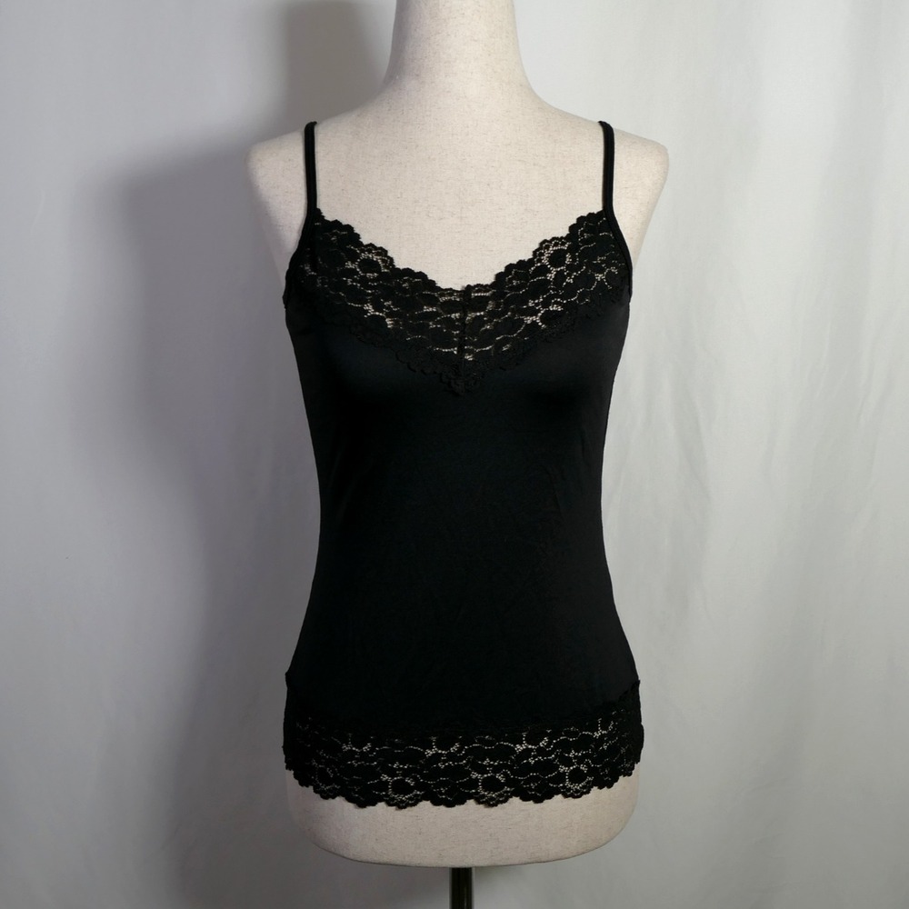 VTG White House Black Market Y2K Lace Trim Tank Top Size S Stretch Bella Elena